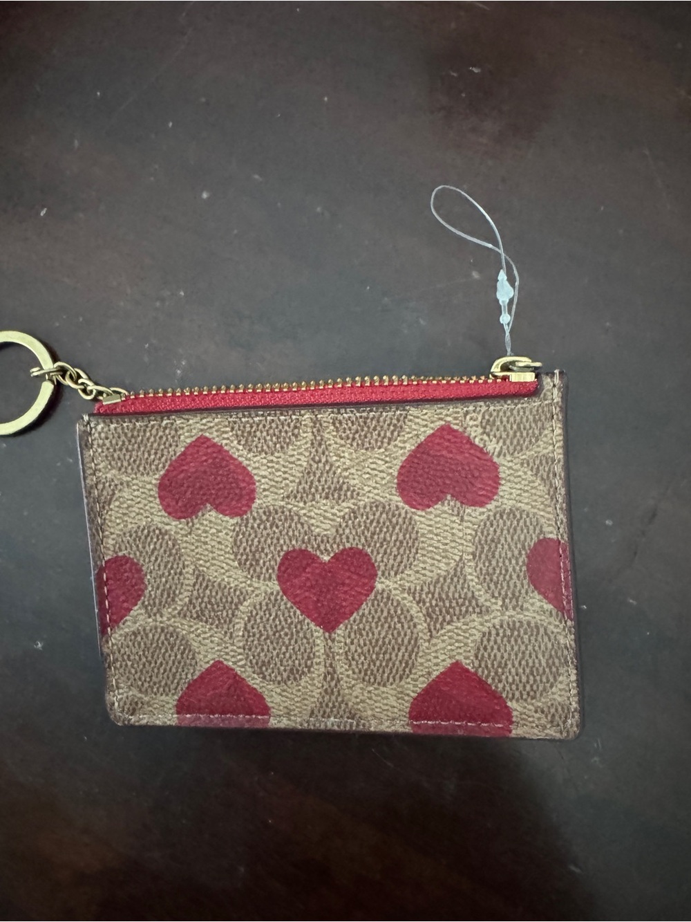 Coach signature logo heart print card case keychain wallet